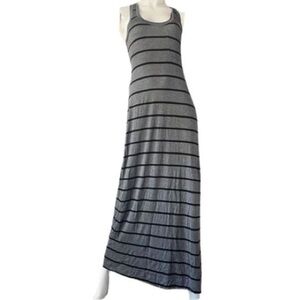 Max & Mia Striped Racerback Maxi Dress Grey Black Sleeveless Pocket XS N101662C‎